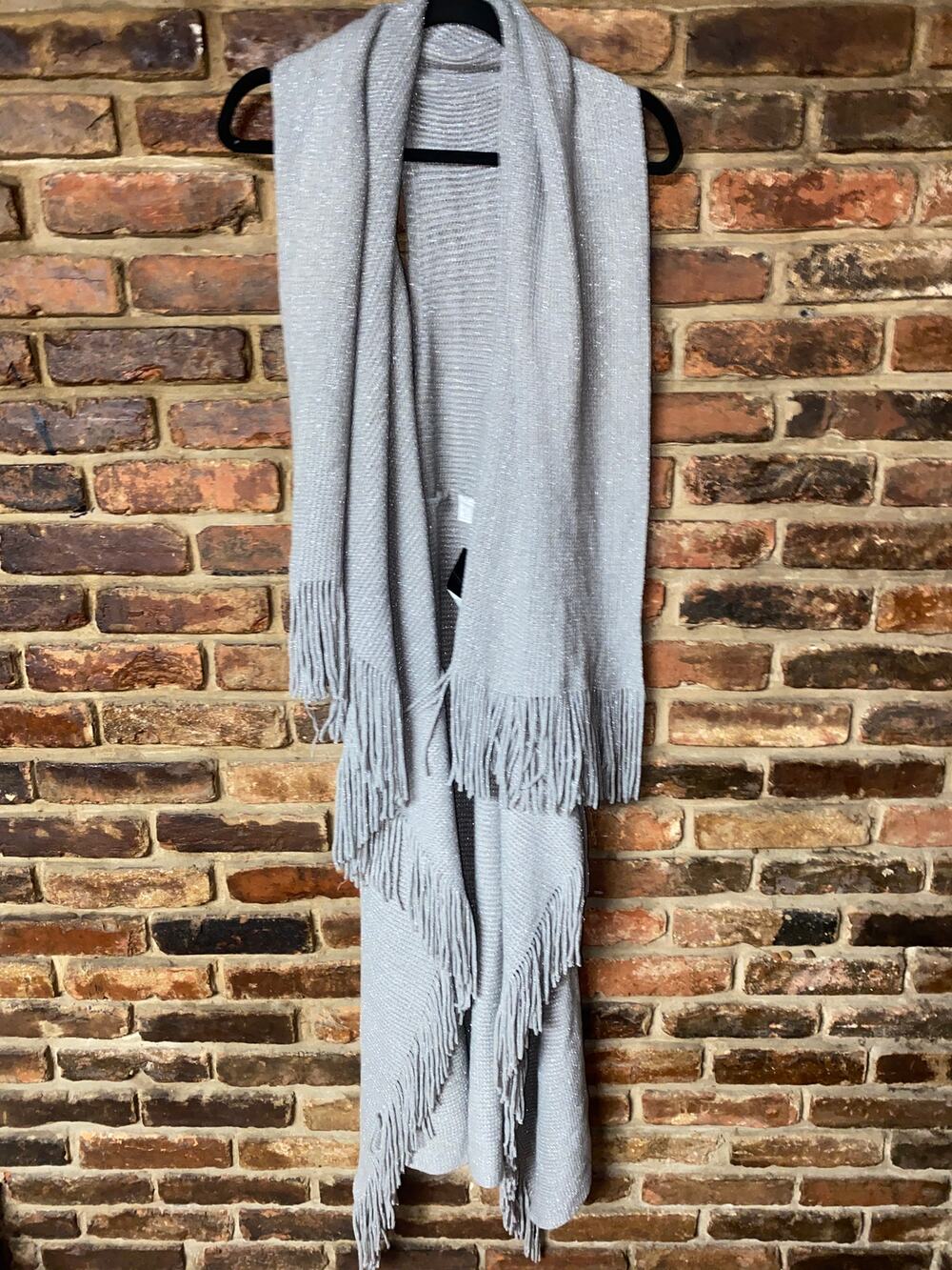 NWT Bianca Nygard Gray Silver Metallic Fringe Sweater Scarf Women's One Size